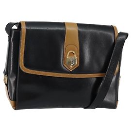 Céline Bolsa de Ombro de Couro Preta e Dourada Auth BA6127 Preto Dourado