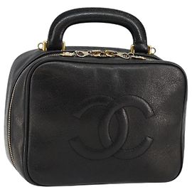 Pochette Vanity CHANEL COCO Mark en Cuir Caviar Noir Or CC Auth bs29781 Noir Doré