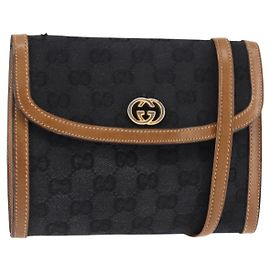 Borsa a Spalla GG Canvas Gucci Tela Nera Marrone Auth BA6774 Marrone Nero