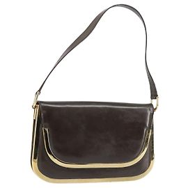 Bolsa de Ombro GUCCI Esmalte Marrom Ouro Auth 151014 Marrom Dourado