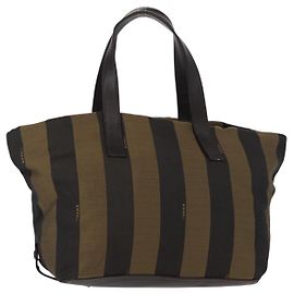FENDI Pecan Canvas Handtasche Schwarz Braun Auth ep11974 Braun Schwarz
