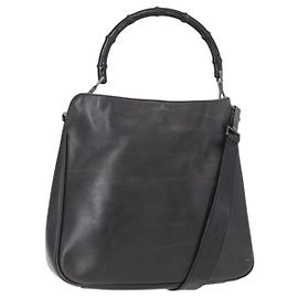 Borsa a Spalla in Pelle Gucci Bamboo 2way Nera 001 1638 2404 Auth ep11956 Nero