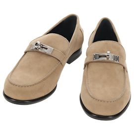 Hermès HERMES Destan Kelly Boucle Mocassins en Suède Beige Auth BA7958M Beige