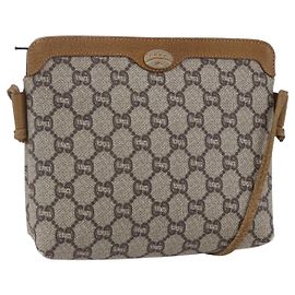 Bolsa de Ombro GUCCI GG Plus Supreme PVC Bege Ouro Auth th6453 Bege Dourado