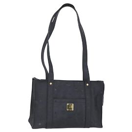 Bolsa de Ombro MCM Vicetos Logogram PVC Preto Ouro Auth BA7690 Preto Dourado