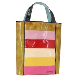 CHANEL Borsa a Mano Smalto Multicolore Oro CC Auth 151278 Multicolore D'oro