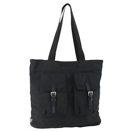 PRADA Tote Bag Nylon Black Silver Auth 151870 Black Silvery