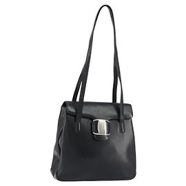 Salvatore Ferragamo Vala Tote Bag Leather Black Silver Auth bs30363 Black Silvery