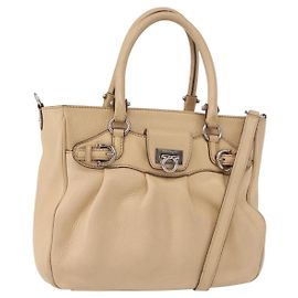 Salvatore Ferragamo Handtasche Leder 2-Wege Beige Silber Auth BA7666 Silber Beige