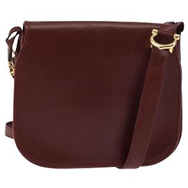 Cartier Bolso de hombro Must Line de cuero burdeos Auth BA6814 Burdeos