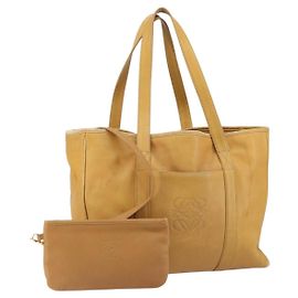 LOEWE Bolsa Tote Anagram Couro Bege Ouro Auth 149645 Bege Dourado
