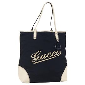 Bolsa Tote GUCCI em nylon e couro azul marinho 170008 Auth BA6786 Azul marinho