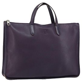 LOEWE Tote Bag Leather Purple Silver Auth ep11409 Silvery Purple