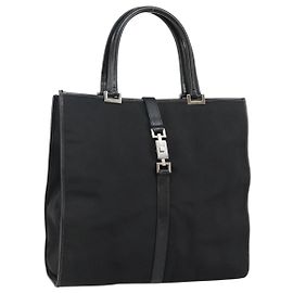 Borsa Tote Jackie GUCCI Nylon Nero Argento 002 1064 3444 Auth bs29574 Nero Argento