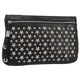 Borsa a mano in pelle nera e argento con borchie a stella Jimmy Choo Auth bs29658 Nero Argento