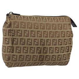 FENDI Zucchino Canvas Tasche Beige Silber Auth bs29698 Silber Beige
