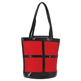 SAINT LAURENT Tote Bag Enamel nylon Red Silver Auth BA7096 Silvery Red