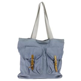 PRADA Tote Bag Nylon Light Blue Silver Auth 147999 Silvery Light blue