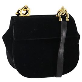 Borsa a Spalla Gancini Salvatore Ferragamo Velluto Nero Oro Auth 144388 Nero D'oro