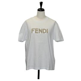 Fendi Camicia a maniche corte in cotone bianca Auth am9149M Bianco