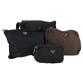 Pochette Prada Nylon 4Set Noir Marron Auth fm4859 Marron Noir
