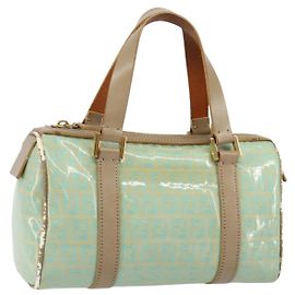 Bolsa de mão em lona Zucchino FENDI dourada verde claro Auth 144431 Dourado Verde claro
