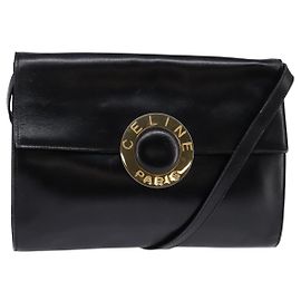 Céline Borsa a Spalla CELINE Circle in Pelle Nera e Oro Auth 145014 Nero D'oro