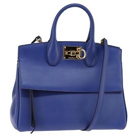 Sac à main en cuir Gancini Studio Salvatore Ferragamo 2 en 1 Bleu Or Auth 144870 Bleu Doré