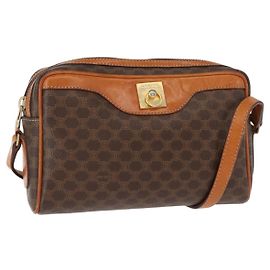 Céline Borsa a Spalla in Tela Macadam CELINE PVC Marrone Oro Auth 148213 Marrone D'oro