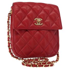 CHANEL Borsa a Spalla Matelassé in Pelle di Agnello Rossa Oro CC Auth 147088 Rosso D'oro