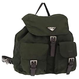 PRADA Backpack Nylon Khaki Silver Auth 151269 Silvery Khaki
