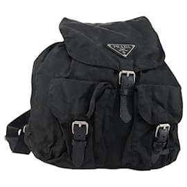 PRADA Backpack Nylon Black Silver Auth bs30573 Black Silvery