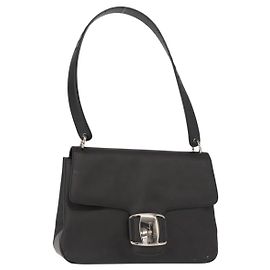 Salvatore Ferragamo Vala Shoulder Bag Leather Black Silver Auth 152882 Black Silvery