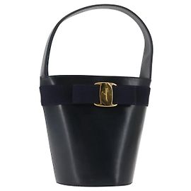 Bolsa de Ombro Vala em Couro Azul Marinho e Ouro da Salvatore Ferragamo Auth bs29928 Dourado Azul marinho