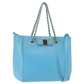 Borsa Vala Chain in pelle Salvatore Ferragamo 2 in 1 blu chiaro oro Auth bs29835 D'oro Blu chiaro