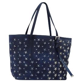 Jimmy Choo Studs Tote Bag Coated Canvas Blue Auth sw1589 Blue