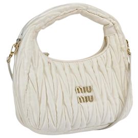 Miu Miu Matelassé Handtasche Satin 2in1 Weiß Gold Auth 158666SAM Weiß Golden