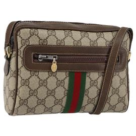 Borsa a Spalla GUCCI GG Supreme Web Sherry Line PVC Beige Oro Auth ep12050 Beige D'oro