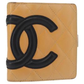 CHANEL Portafoglio Linea Cambon Pelle di Agnello Beige Argento CC Auth bs31591 Argento Beige