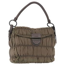 Bolsa de Ombro PRADA em Nylon e Couro Cinza Auth ka788 Marrom