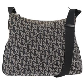 Christian Dior Trotter Canvas Shoulder Bag Black Silver Auth 153644 Black Silvery