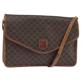 Céline Bolsa de Ombro em Lona Macadam CELINE em Couro PVC Marrom Dourado Auth 150768 Marrom Dourado