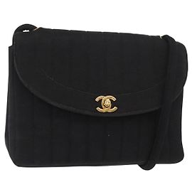 CHANEL Mademoiselle Borsa a Spalla Cotone Nero Oro CC Auth bs31506 Nero D'oro
