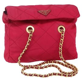 PRADA Bolsa de Ombro Matelassada com Corrente Nylon Rosa Dourado Auth mr1558 Rosa Dourado