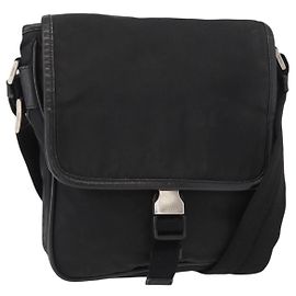 PRADA Shoulder Bag Nylon Black Silver Auth ka045 Black Silvery