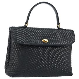 BALLY Bolsa de Mão de Couro Preta e Dourada Auth BA7301 Preto Dourado