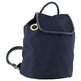 Céline CELINE Circle Backpack Nylon Navy Gold Auth bs30214 Golden Navy blue