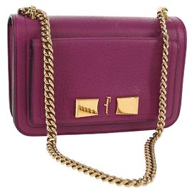 Borsa a Spalla Gancini Chain in Pelle Salvatore Ferragamo Viola Oro Auth 153364V D'oro Porpora