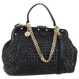 Bolsa de mão em couro Gianni Versace 2 em 1 Preto Dourado Auth bs29494 Preto Dourado
