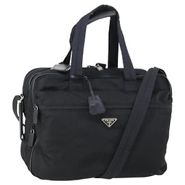 PRADA Boston Bag Nylon 2way Black Silver Auth am9248 Black Silvery